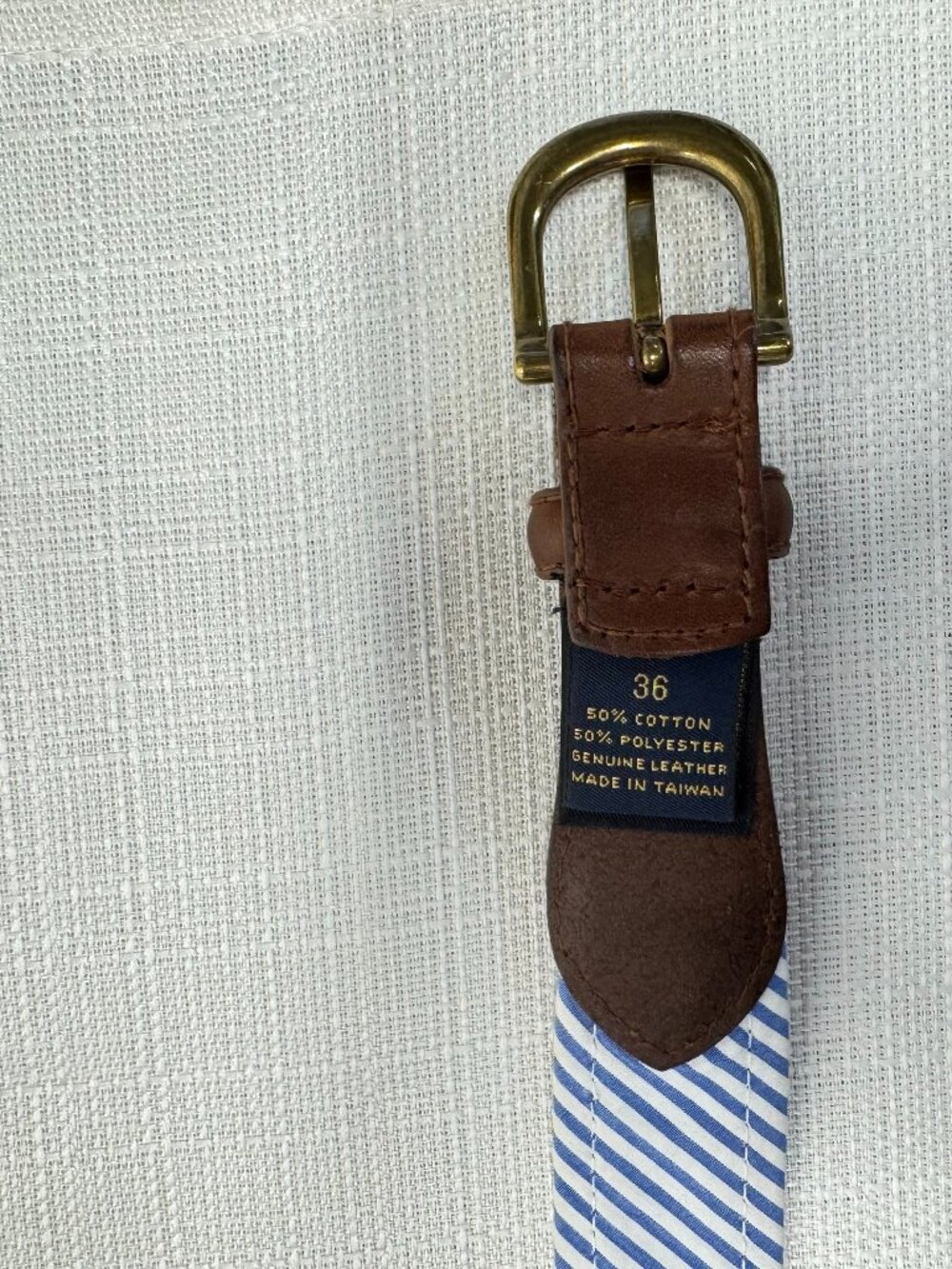 Brooks Brothers Flamingo Embroidered Canvas Leather Belt Navy  Stripe Mens 36 - Picture 6 of 7